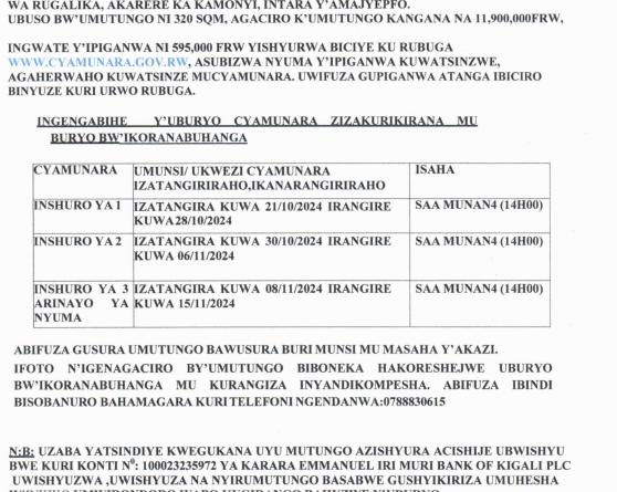 itangazo rya cyamunara y’umutungo utimukanwa