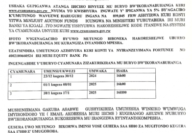 itangazo rya cyamunara y’umutungo utimukanwa