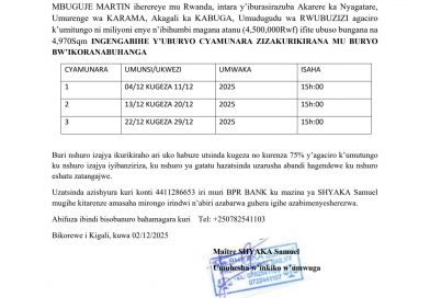 Itangazo rya cyamunara Itangazo rya cyamunara