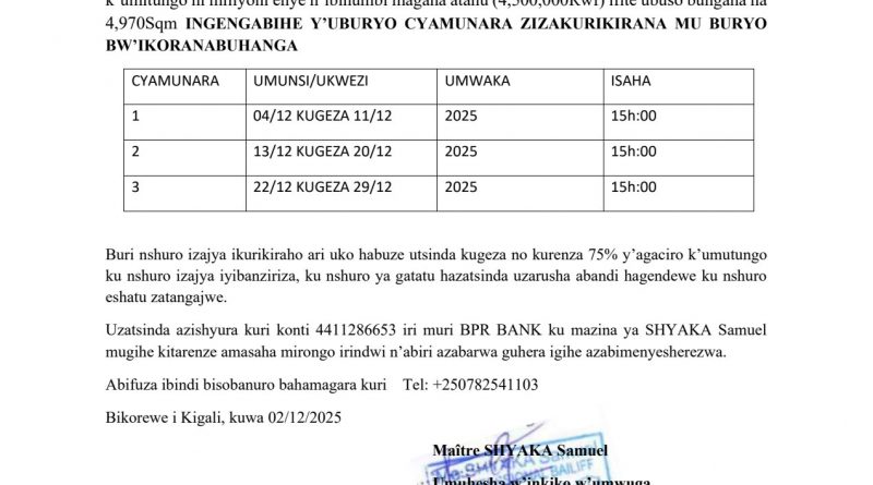 Itangazo rya cyamunara Itangazo rya cyamunara