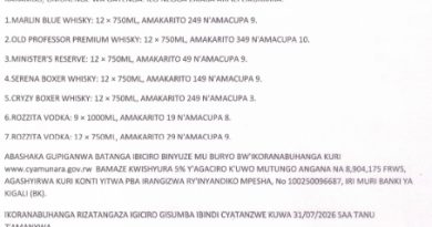 itangazo rya mbere rya cyamunara y’umutungo wimukanwa ugizwe n’inzoga za rikeli(whisky)